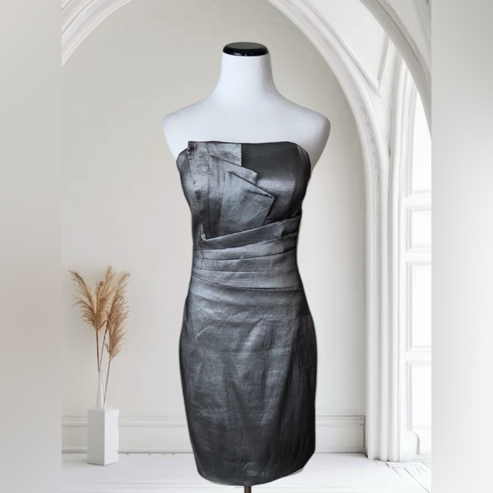 Anny Lee Strapless Silver Gray Shimmering Cocktail Evening Party Mini Dress